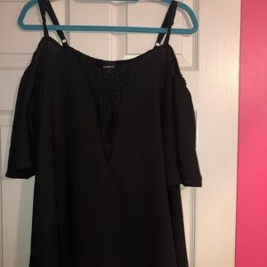 Black cold shoulder with lace front top